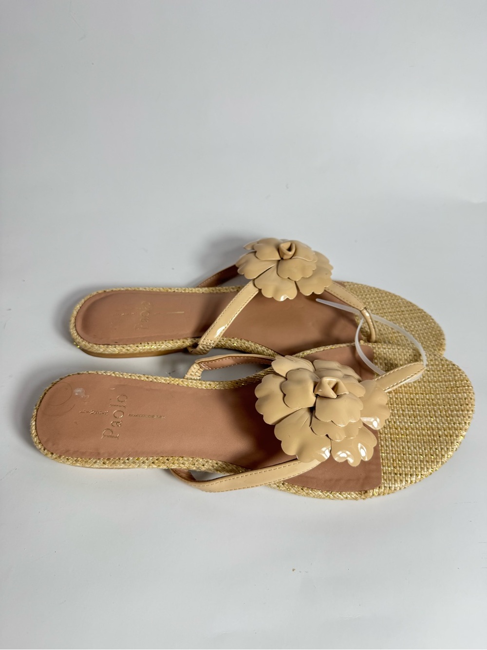 Paolo Beige Floral Applique Slide Sandals